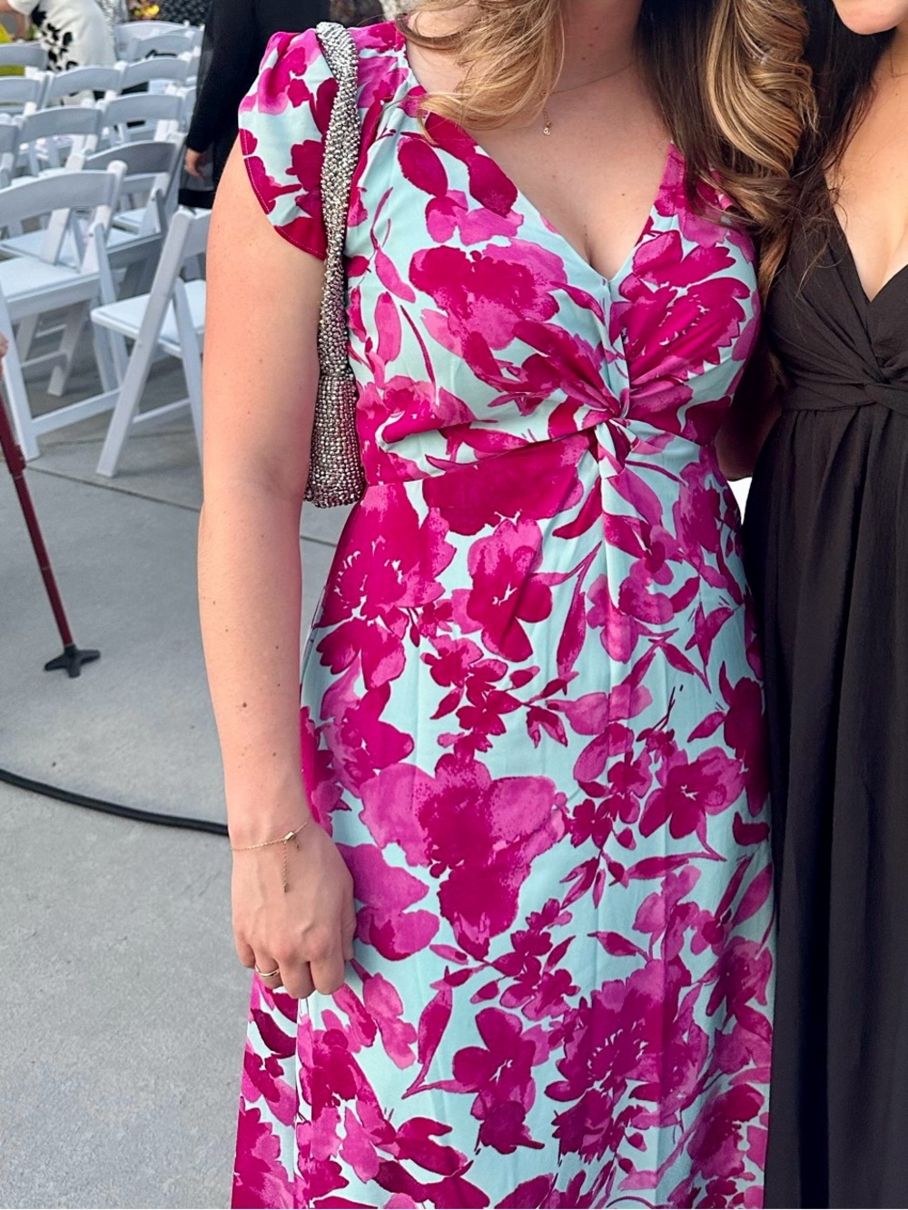 Kensie Aqua and Fuchsia Floral Maxi Dress